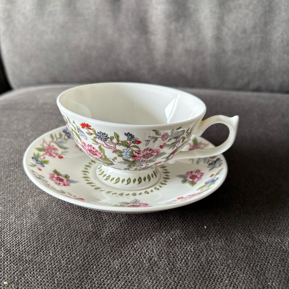Aynsley Floral Porcelain Teacup and Saucer